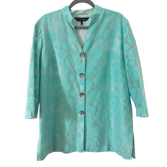 Ming Wang Bubble Textured Tunic Jacket Mandarin Collar in "Mint" Green Size L - Picture 3 of 12